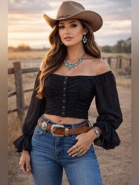 Miss Lola Black Ruched Blouse- Medium